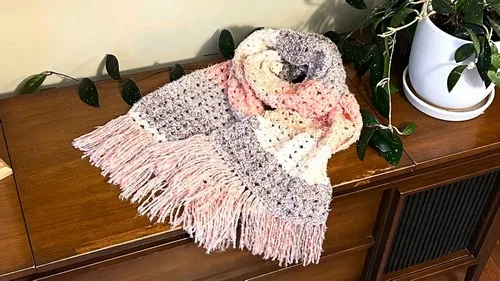 Beginner V-Stitch and Shell Scarf With Fringed Edges — photo 2