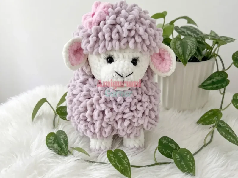 Crochet lamb amigurumi with a loop stitch fleece coat