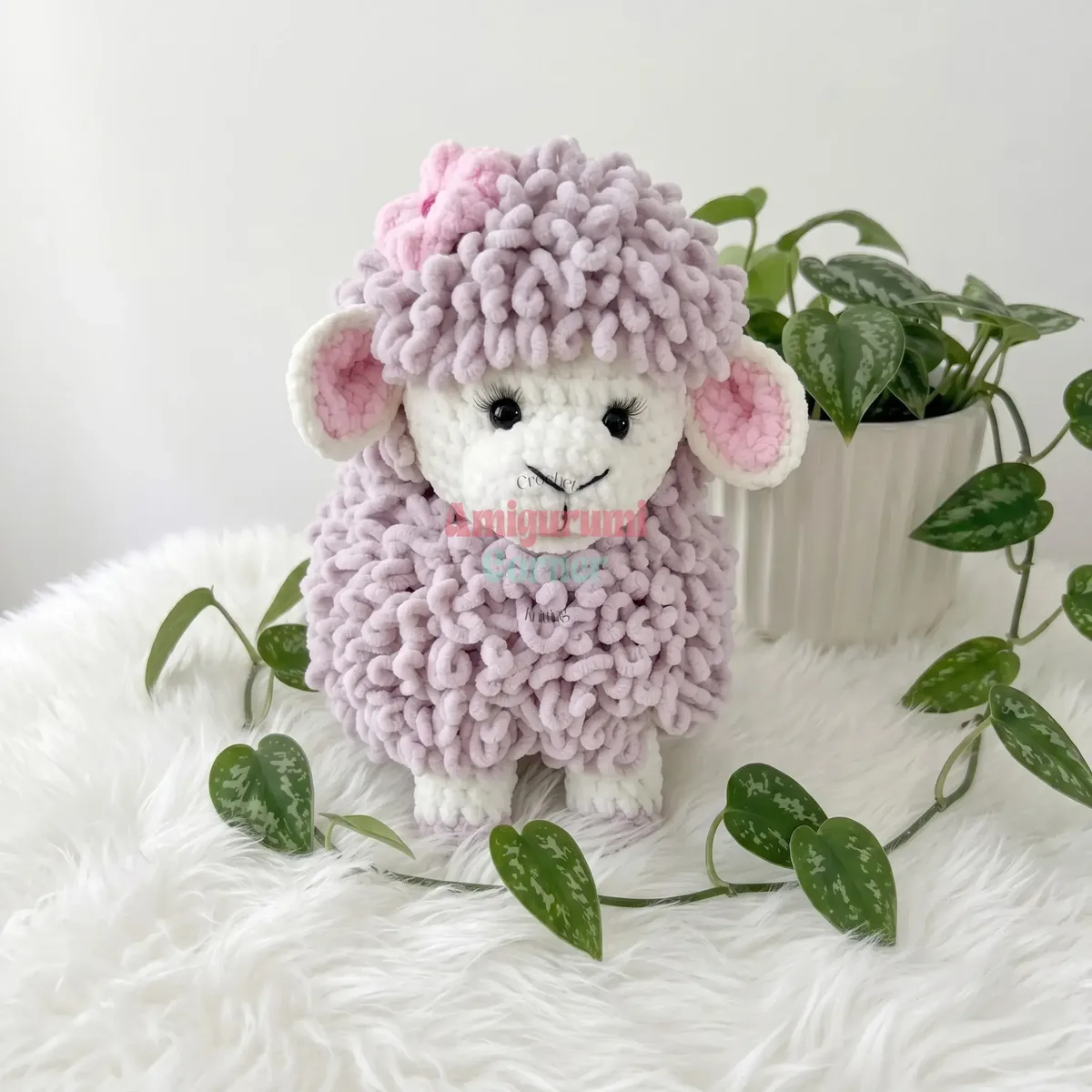 Crochet lamb amigurumi with a loop stitch fleece coat