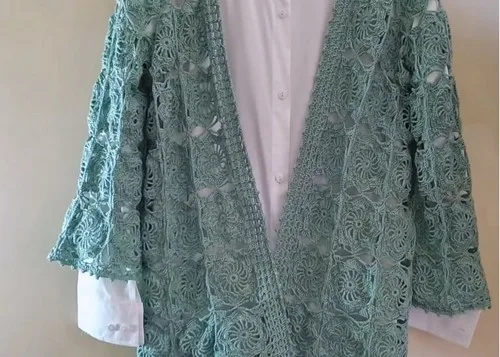 A granny square jacket built from simple motifs