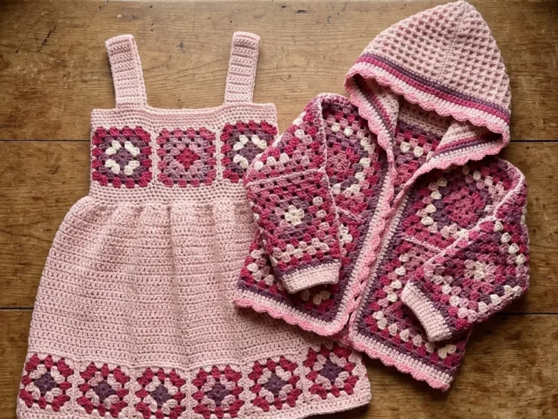 Granny square toddler dress and cardigan set pattern