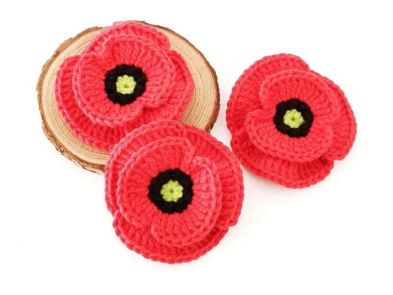 A layered crochet poppy for home decor