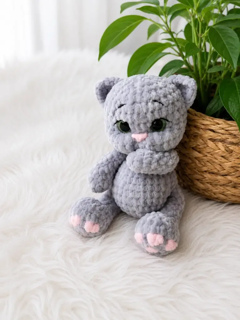Plush kitten amigurumi with optional paw pads