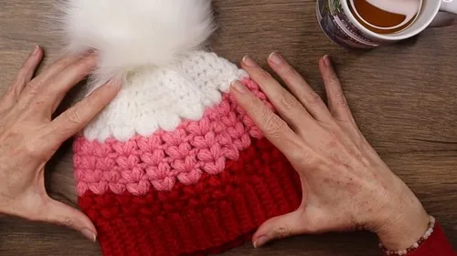 Puff Stitch Beanie With Half Double Crochet Crown Shaping