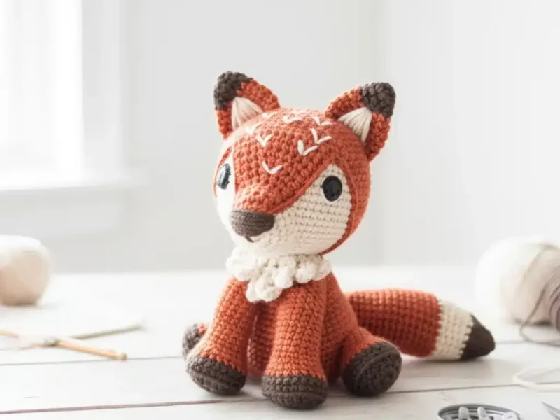 Sitting fox amigurumi pattern in single crochet