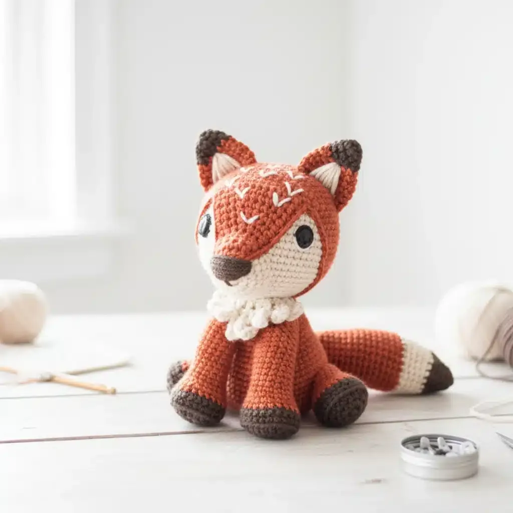 Sitting fox amigurumi pattern in single crochet
