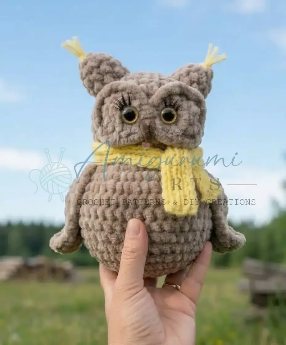 Amigurumi owl crochet pattern with horns and wings