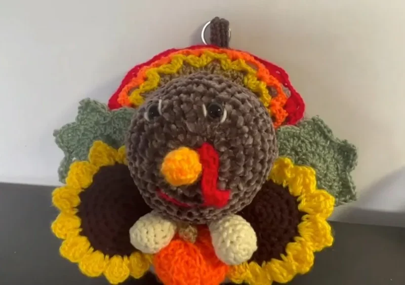 Autumn turkey wreath with pumpkin and sunflower motifs