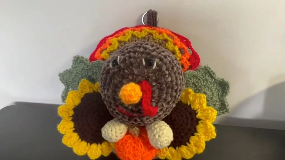 Autumn turkey wreath with pumpkin and sunflower motifs