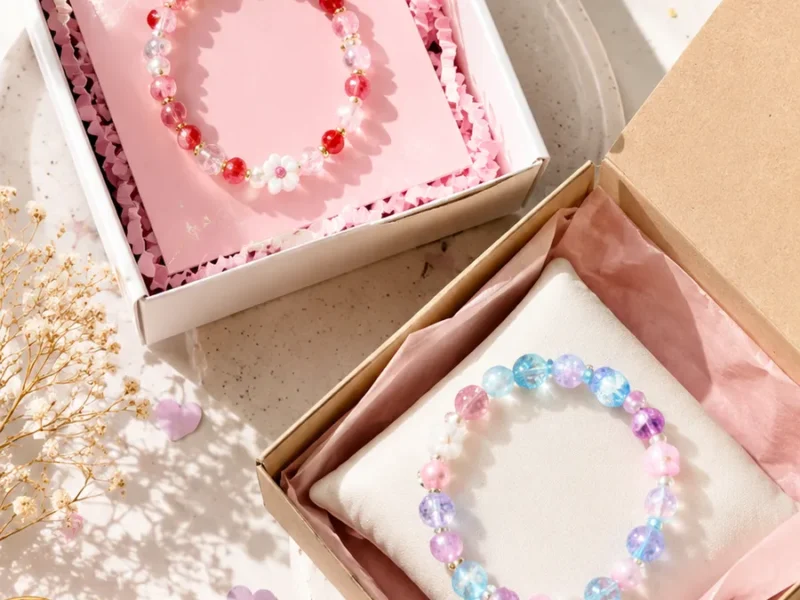 Bobble stitch friendship bracelet with beaded colour dots