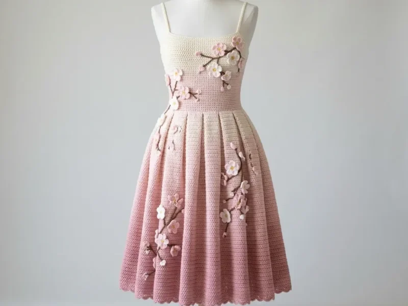 Cherry blossom applique dress with a textured bodice