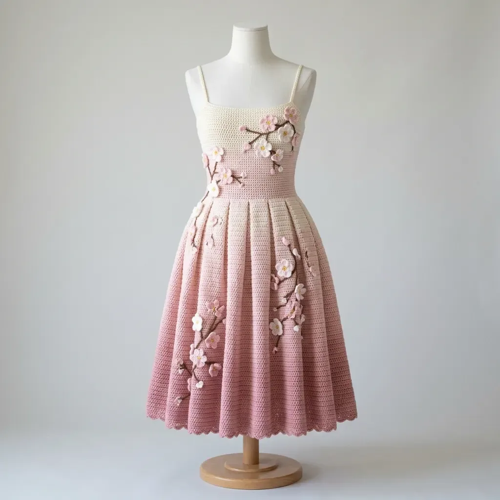 Cherry blossom applique dress with a textured bodice
