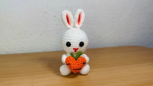 Crochet bunny amigurumi pattern with a heart-shaped carrot