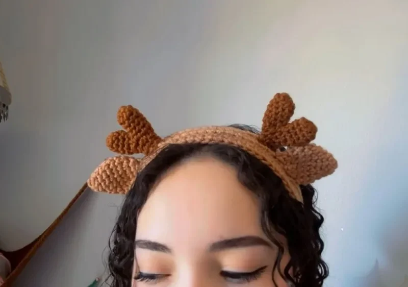 Crochet deer headband with antlers and ears