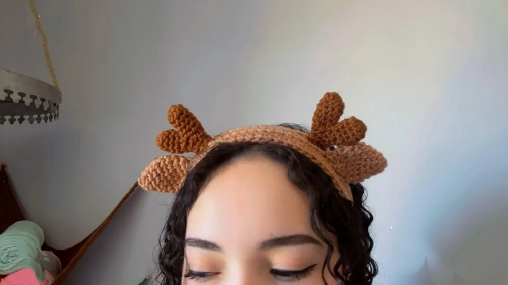 Crochet deer headband with antlers and ears