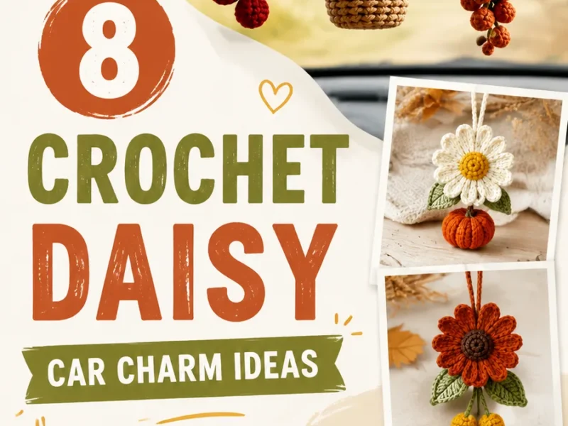 Crochet flower basket mirror charm for autumn