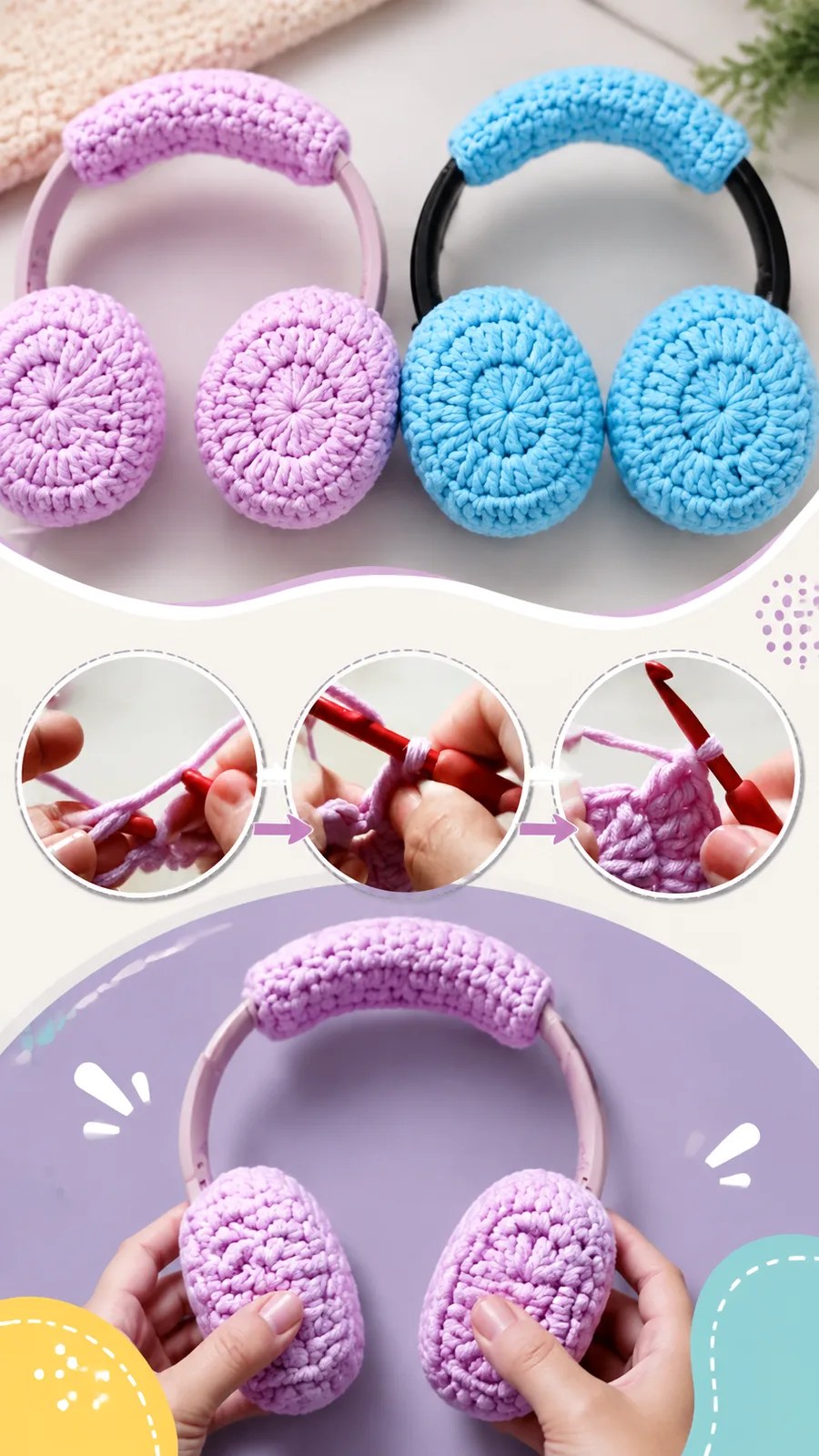 Crochet headphone covers with round ear pads