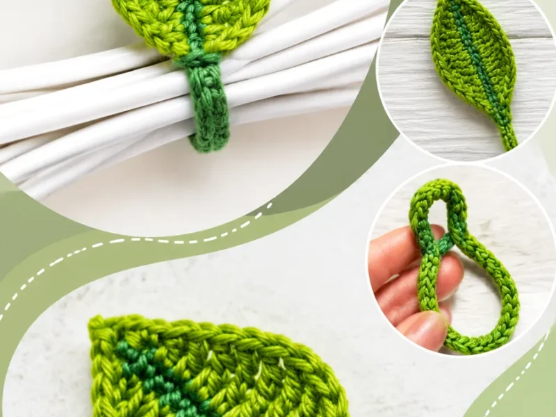 Crochet leaf cable tie for tidy headphone cords