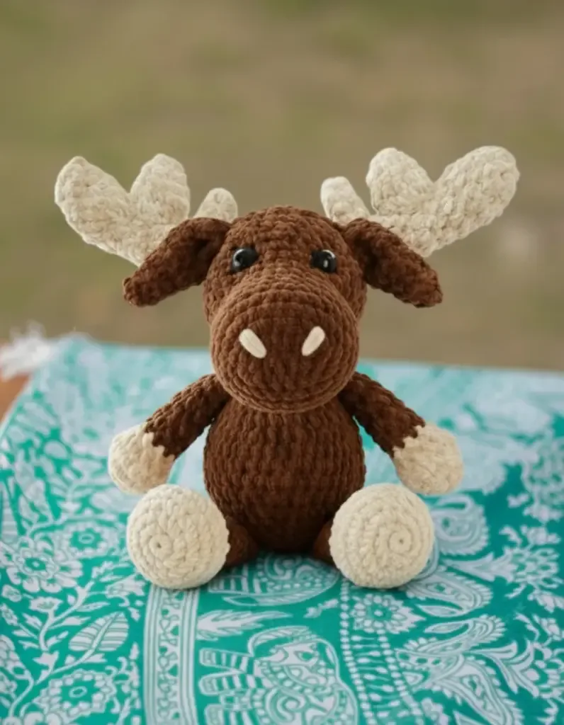 How to crochet a moose amigurumi with shaped antlers