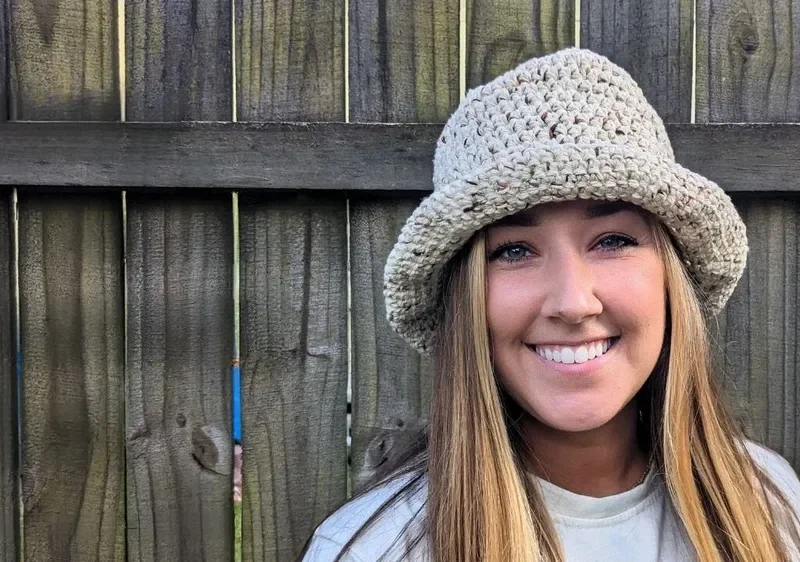 Crochet sun bucket hat with a flat brim