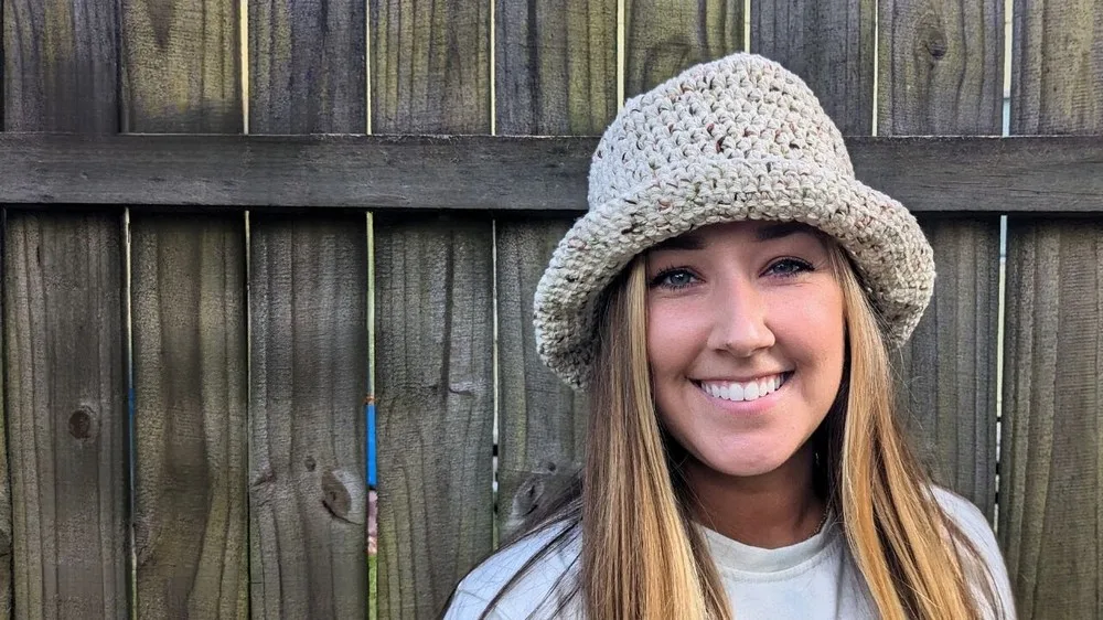 Crochet sun bucket hat with a flat brim