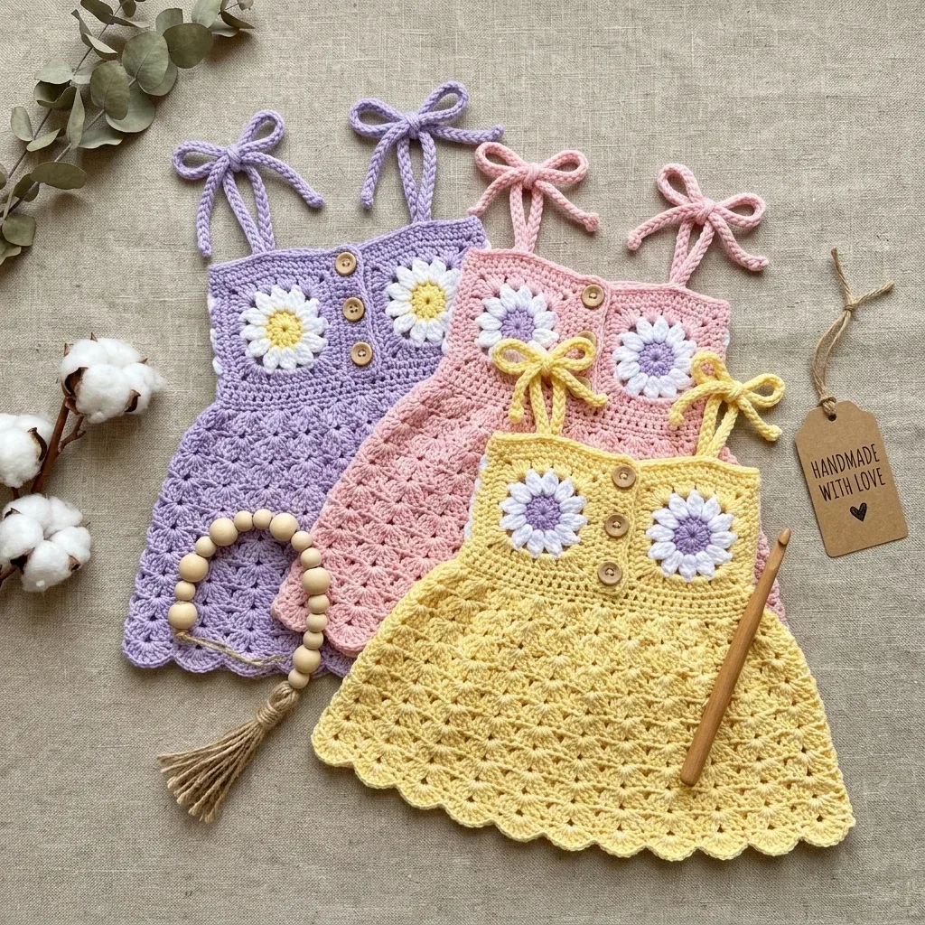 Lavender daisy sundress for babies: a shell stitch crochet pattern
