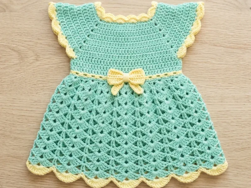 Mint green shell stitch baby dress pattern