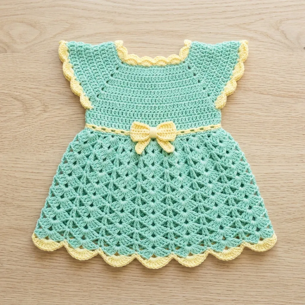 Mint green shell stitch baby dress pattern