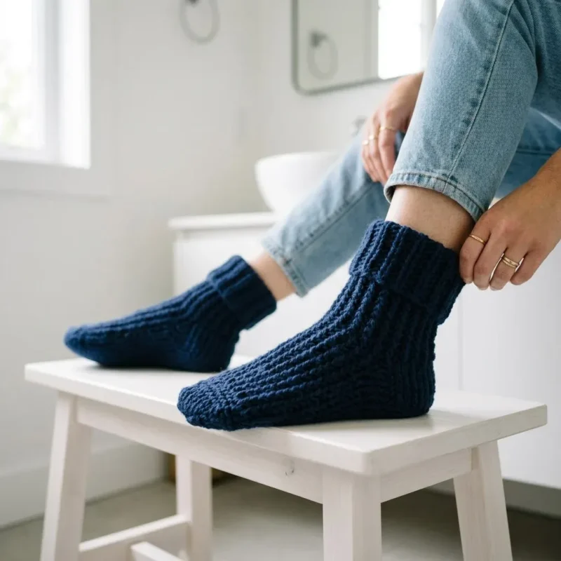 Navy blue classic cuff socks crochet pattern — photo 2