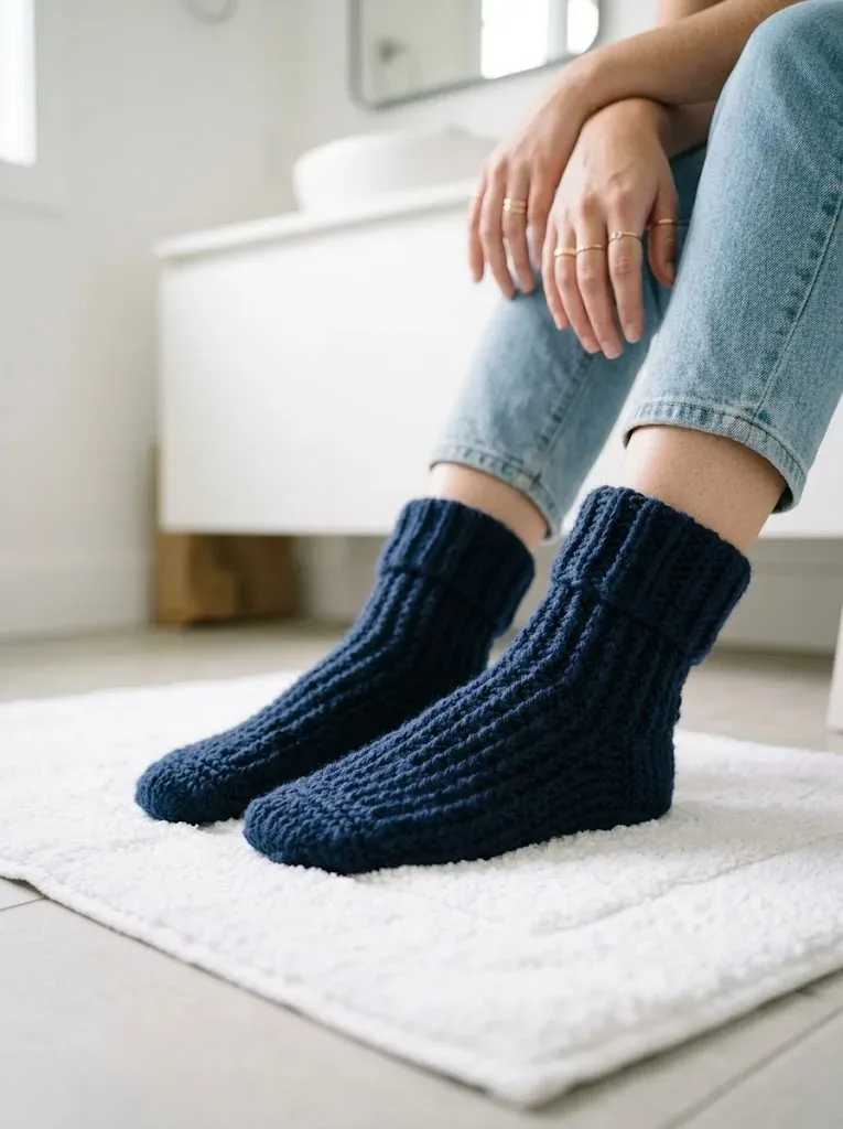 Navy blue classic cuff socks crochet pattern — photo 3