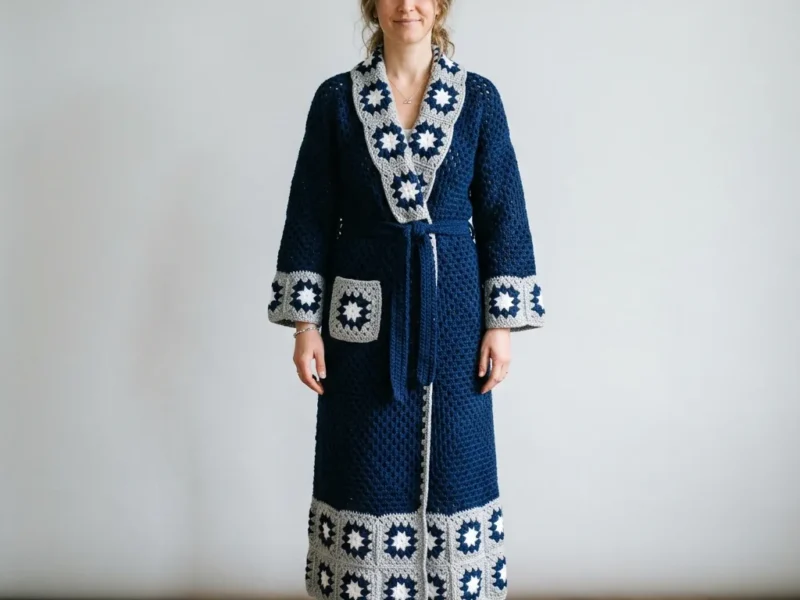 Navy starlight granny square robe pattern