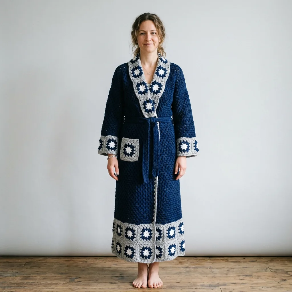 Navy starlight granny square robe pattern