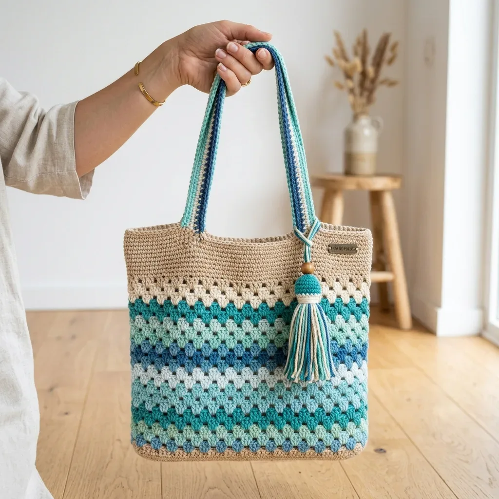 Ocean Breeze granny cluster tote bag pattern