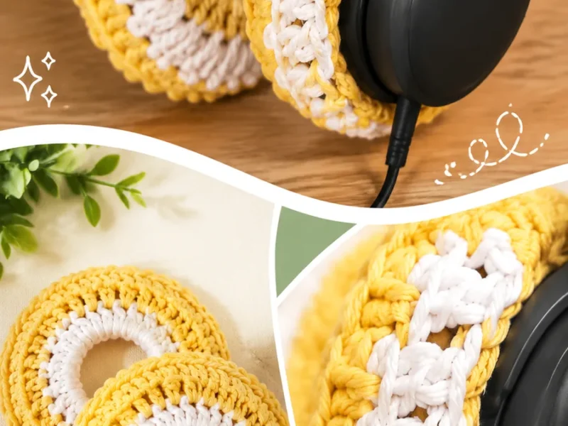 Striped crochet sleeve cover for headset accessories