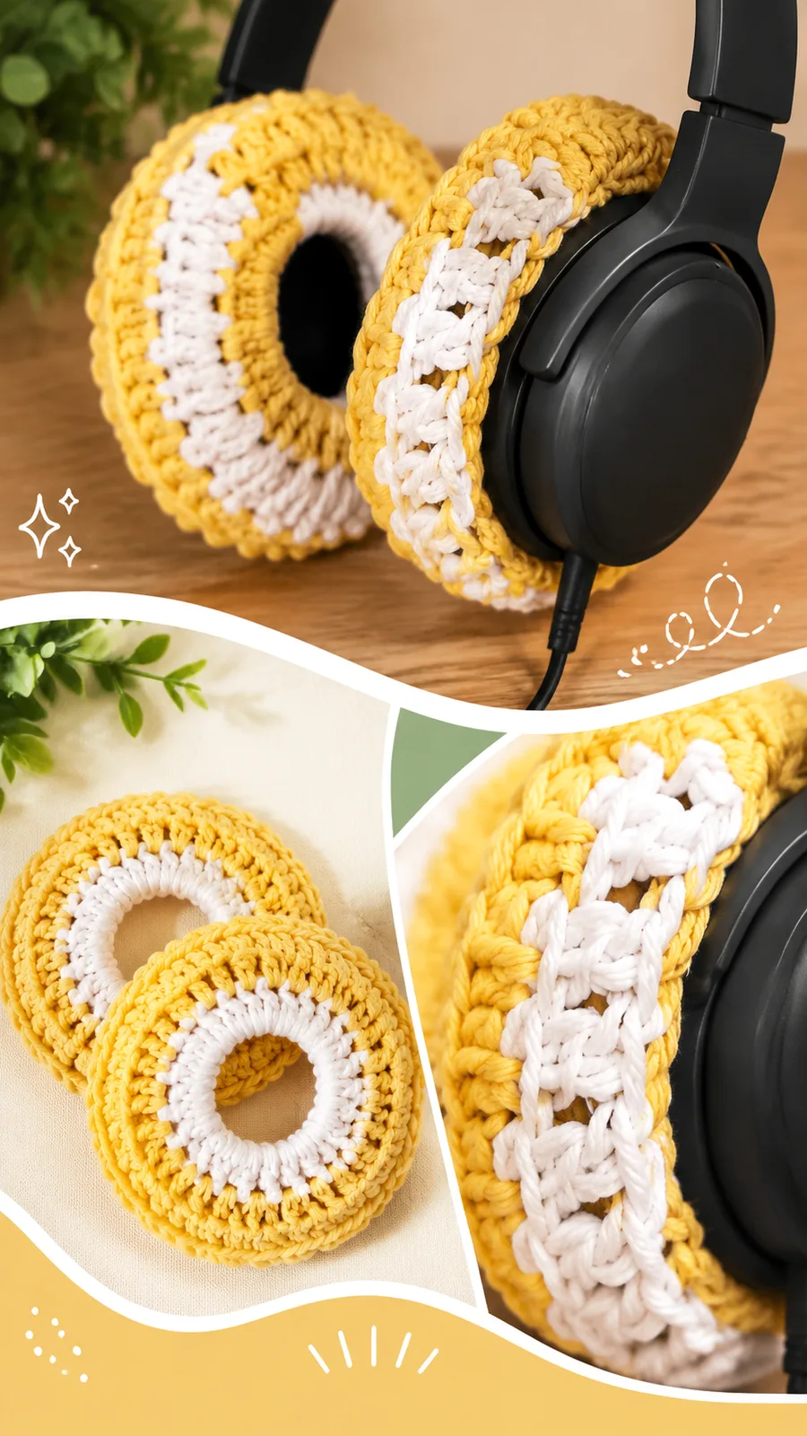 Striped crochet sleeve cover for headset accessories