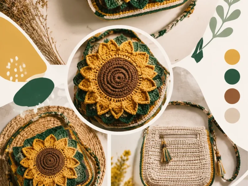 Sunflower crochet crossbody bag with floral applique