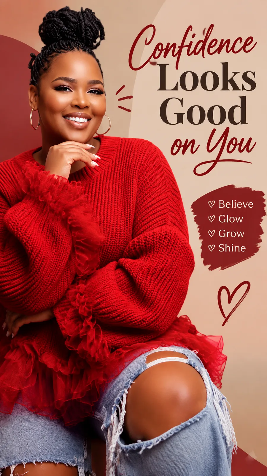 A textured red crochet sweater for oversized autumn layering