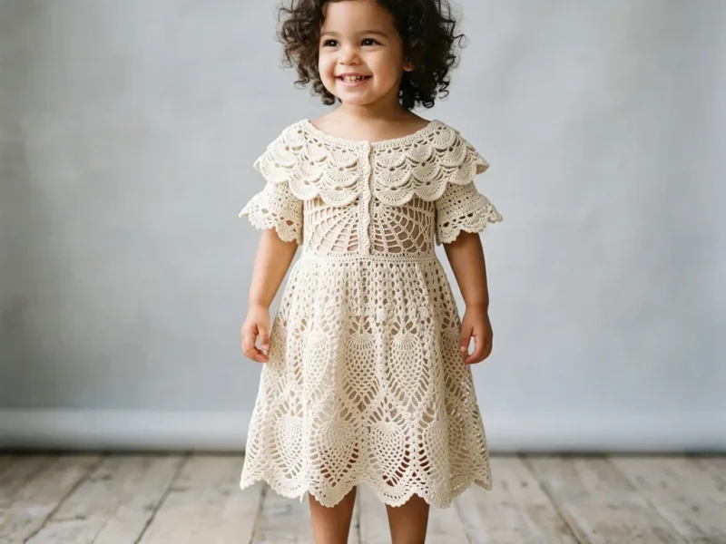Vintage pineapple lace crochet dress for toddlers