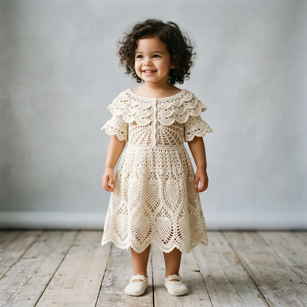 Vintage pineapple lace crochet dress for toddlers